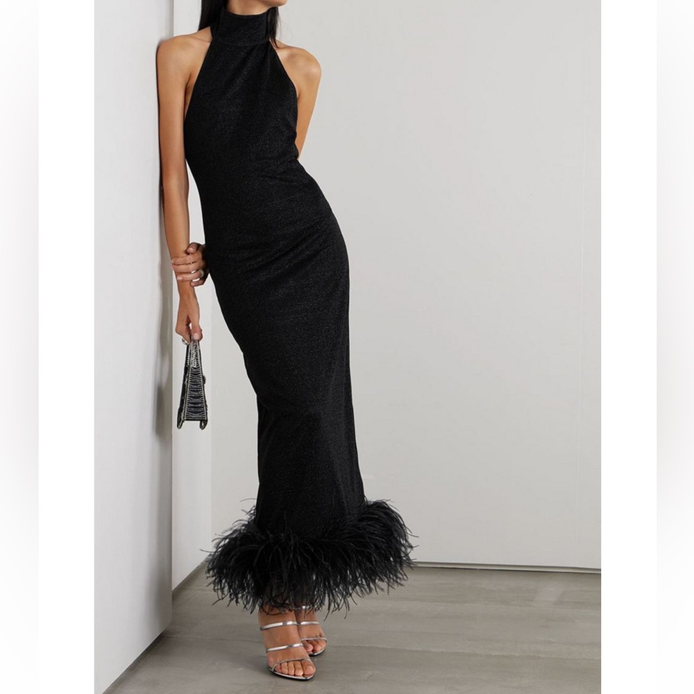 Oseree Black Backless Feather duster dresss